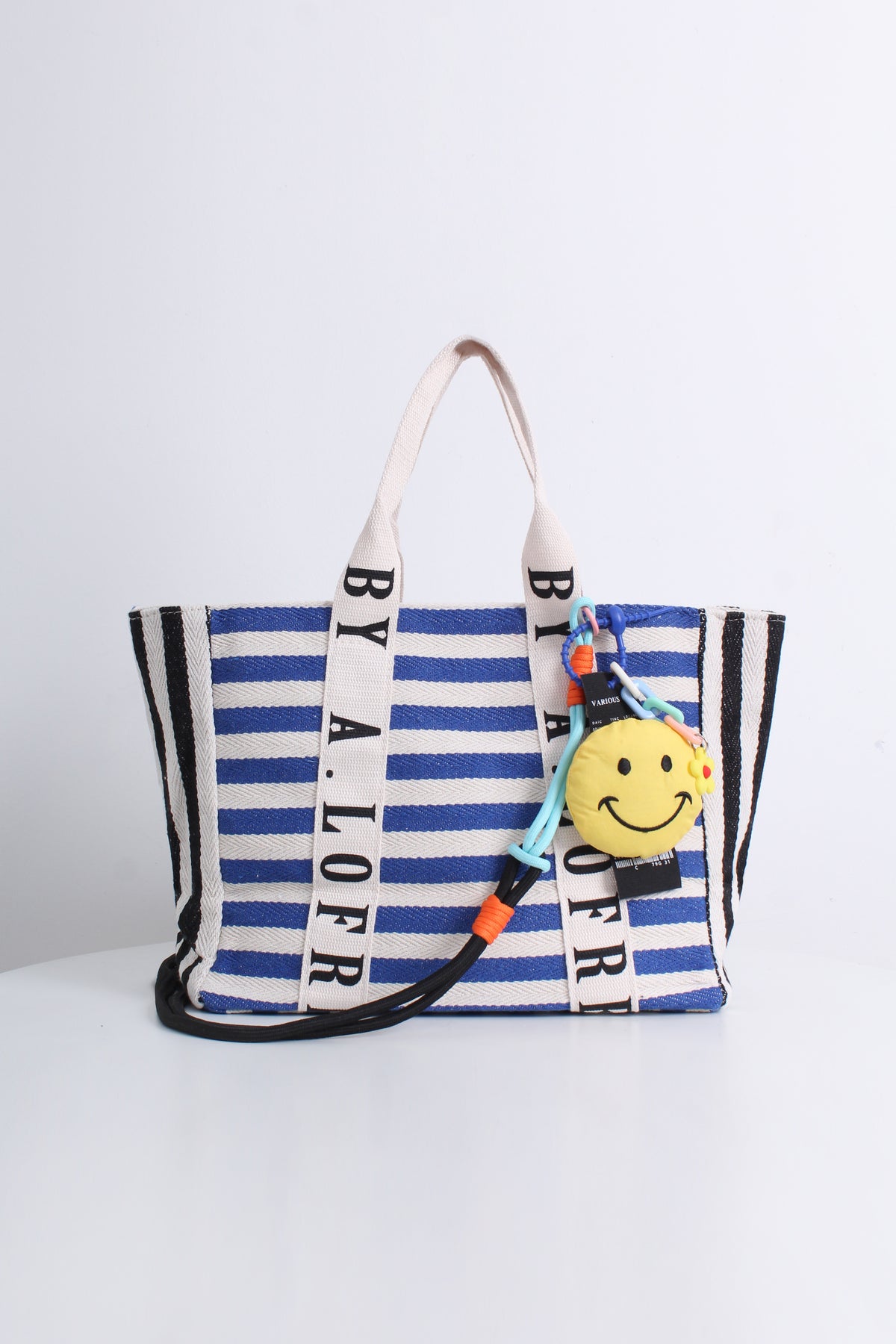 Free Gift -  Stripes Smiley Tote Bag in Blue
