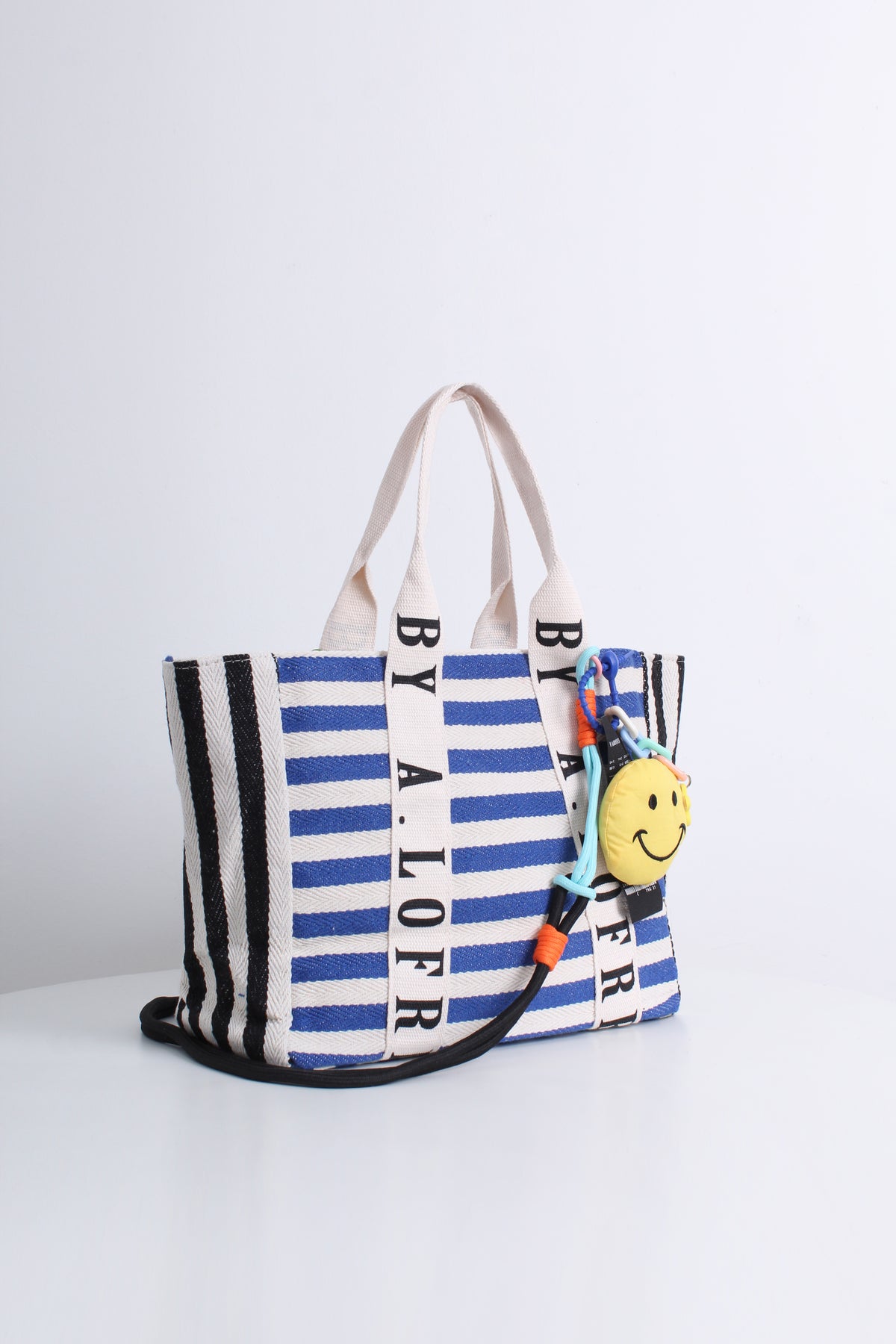 Free Gift -  Stripes Smiley Tote Bag in Blue