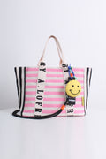 Free Gift - Stripes Smiley Tote Bag in Pink