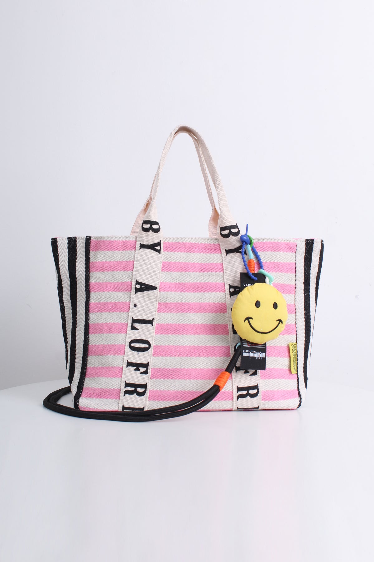 Free Gift - Stripes Smiley Tote Bag in Pink