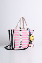 Free Gift - Stripes Smiley Tote Bag in Pink