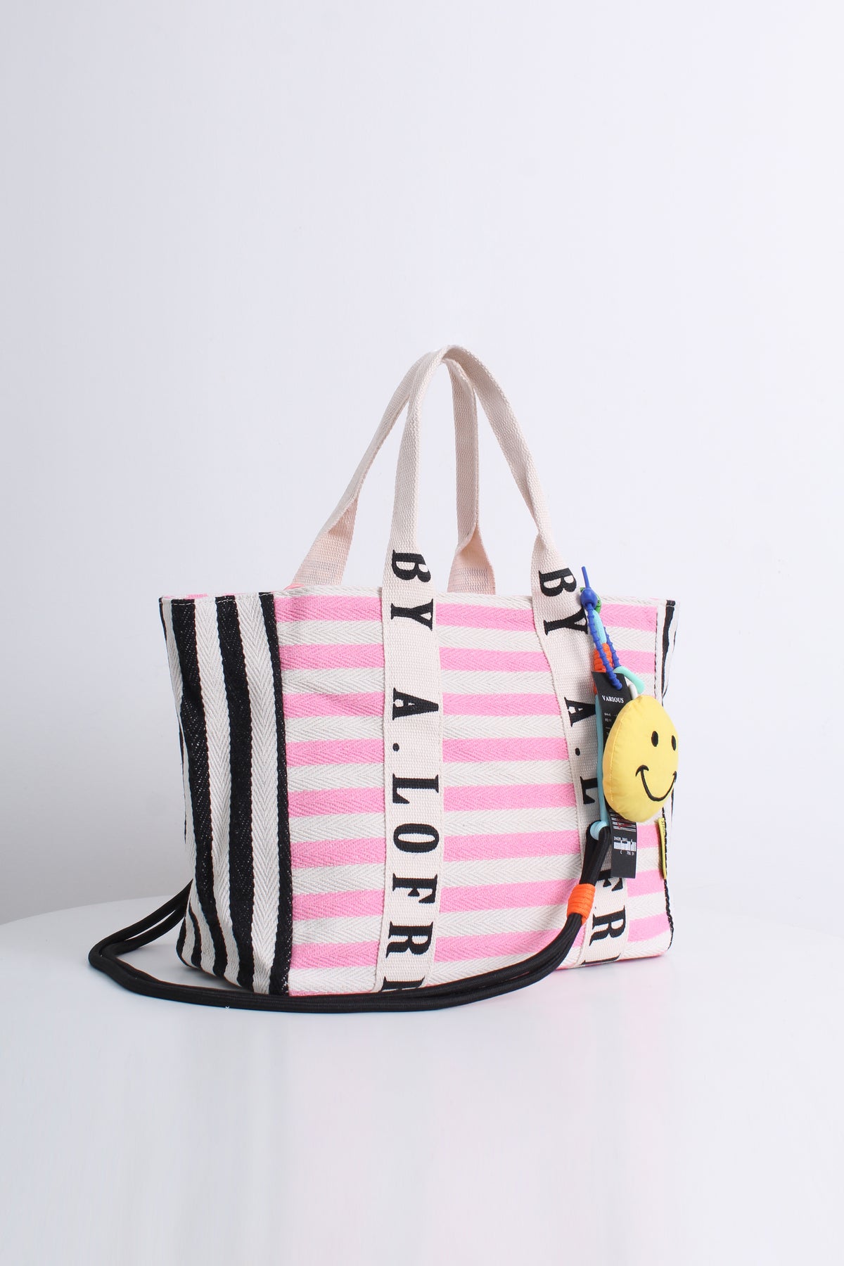 Free Gift - Stripes Smiley Tote Bag in Pink
