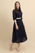 Lace Collar Button Down Midi Dress
