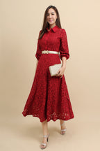Lace Collar Button Down Midi Dress