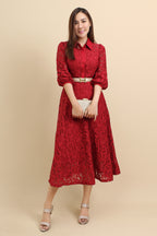 Lace Collar Button Down Midi Dress