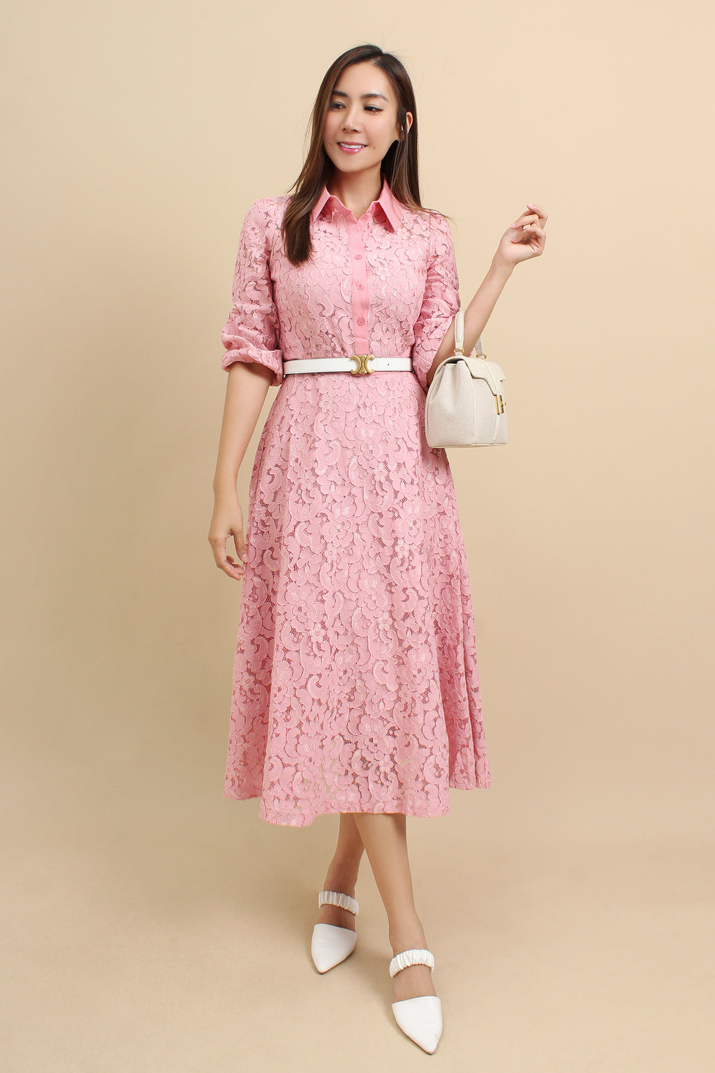 Lace Collar Button Down Midi Dress