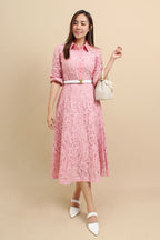 Lace Collar Button Down Midi Dress