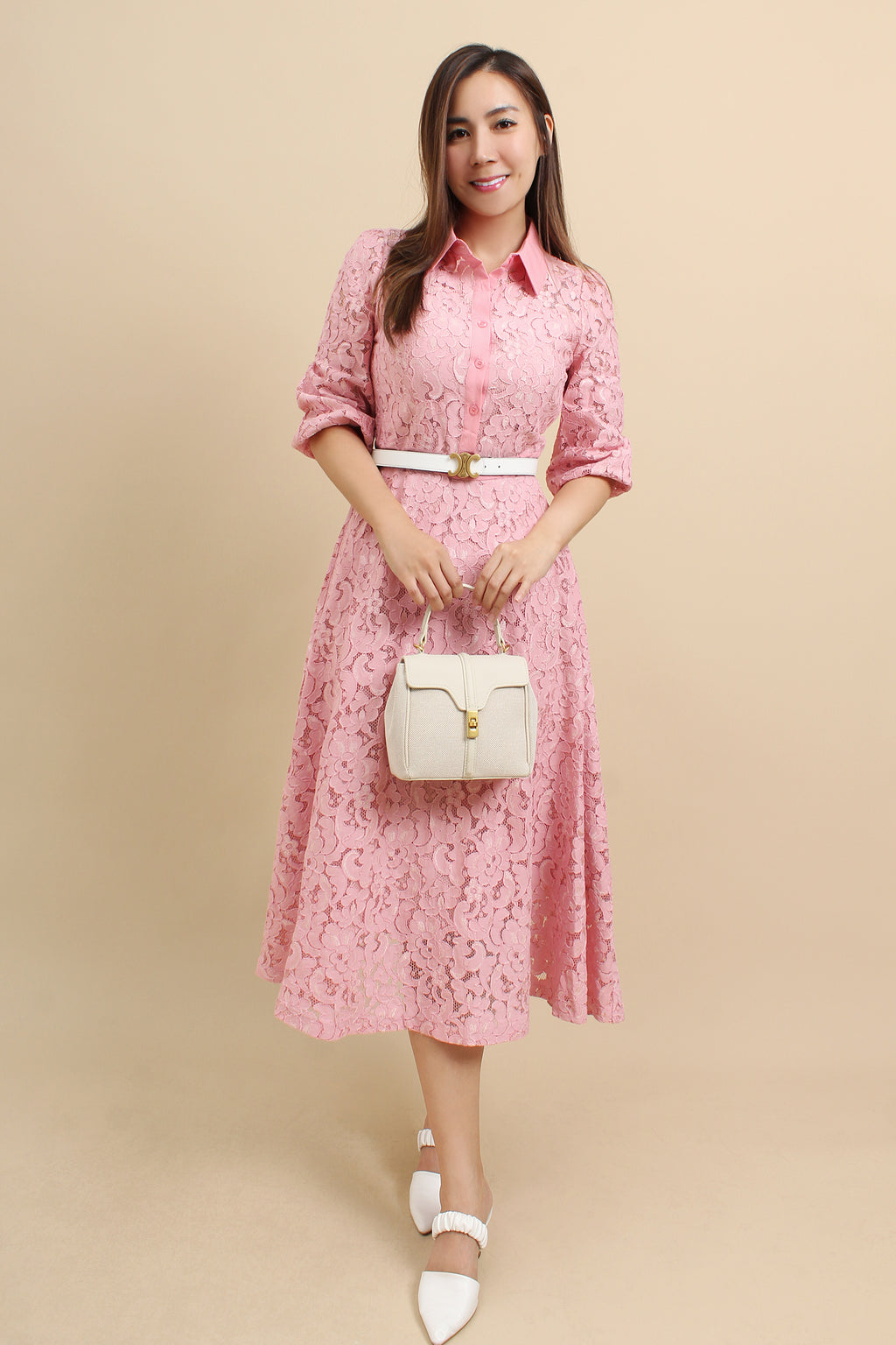 Lace Collar Button Down Midi Dress