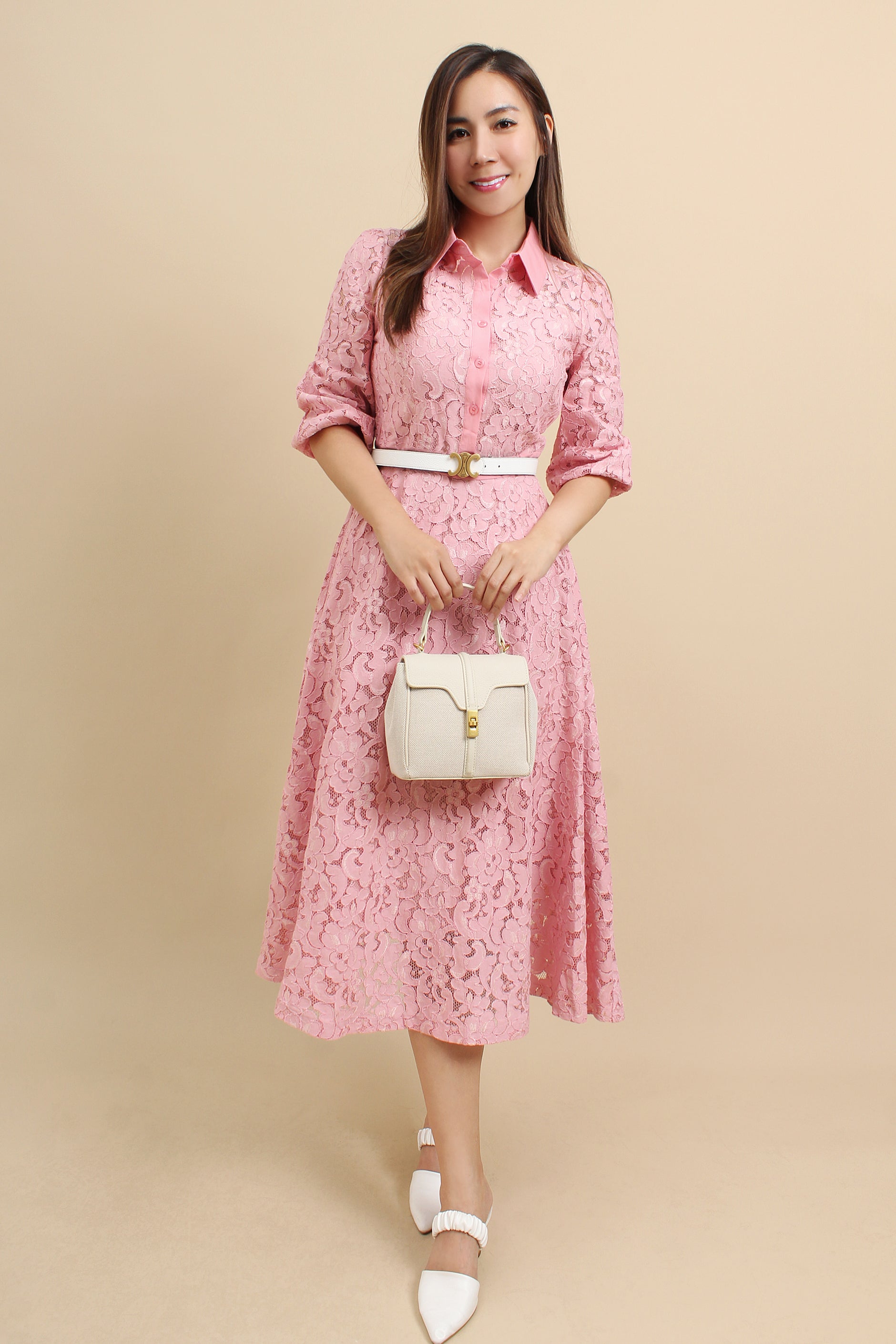 Lace Collar Button Down Midi Dress