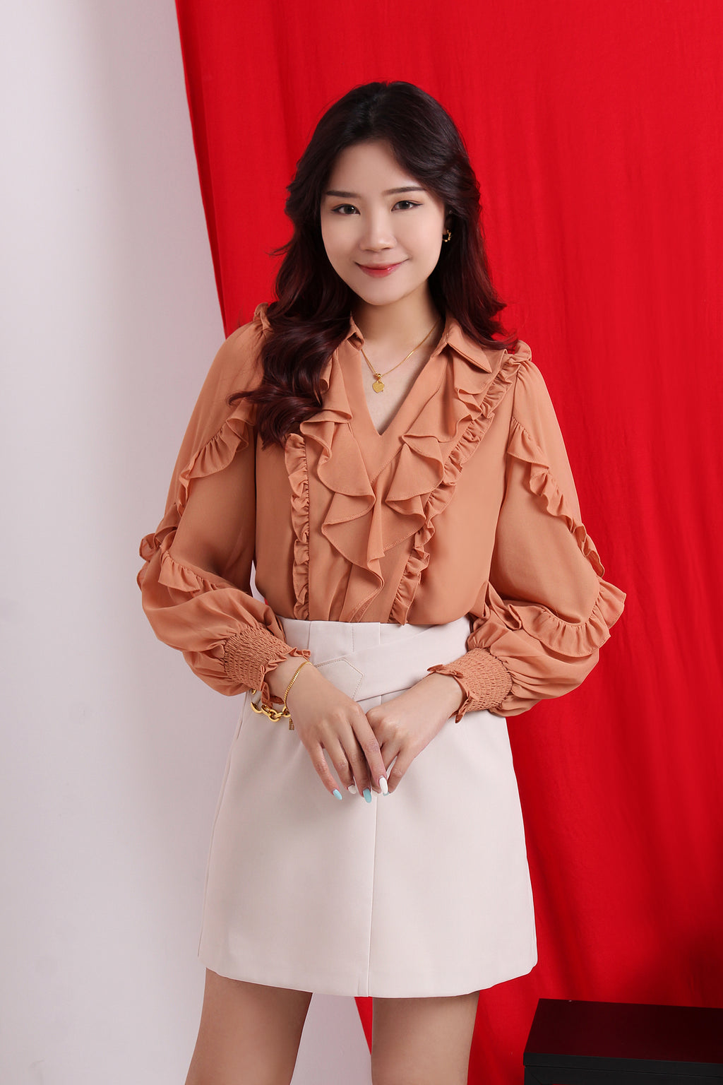 Ruffle V Neck Top