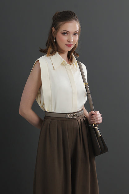 Rowena sleeveless lapel shirt straight commuting all-match top