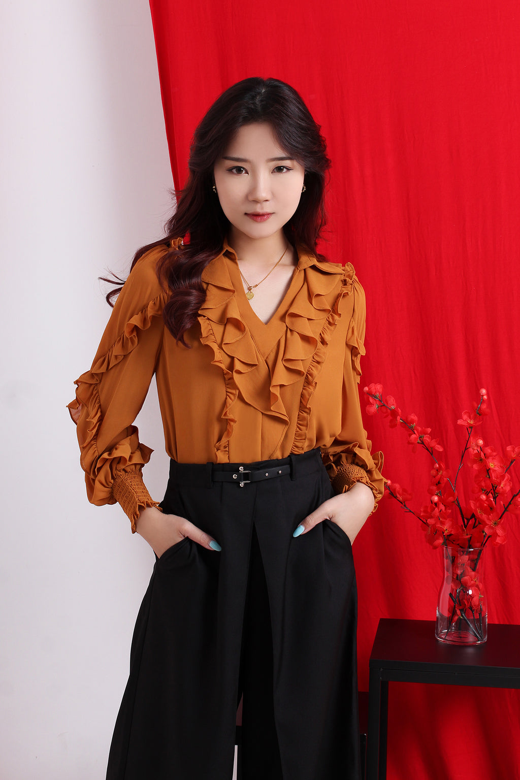Ruffle V Neck Top