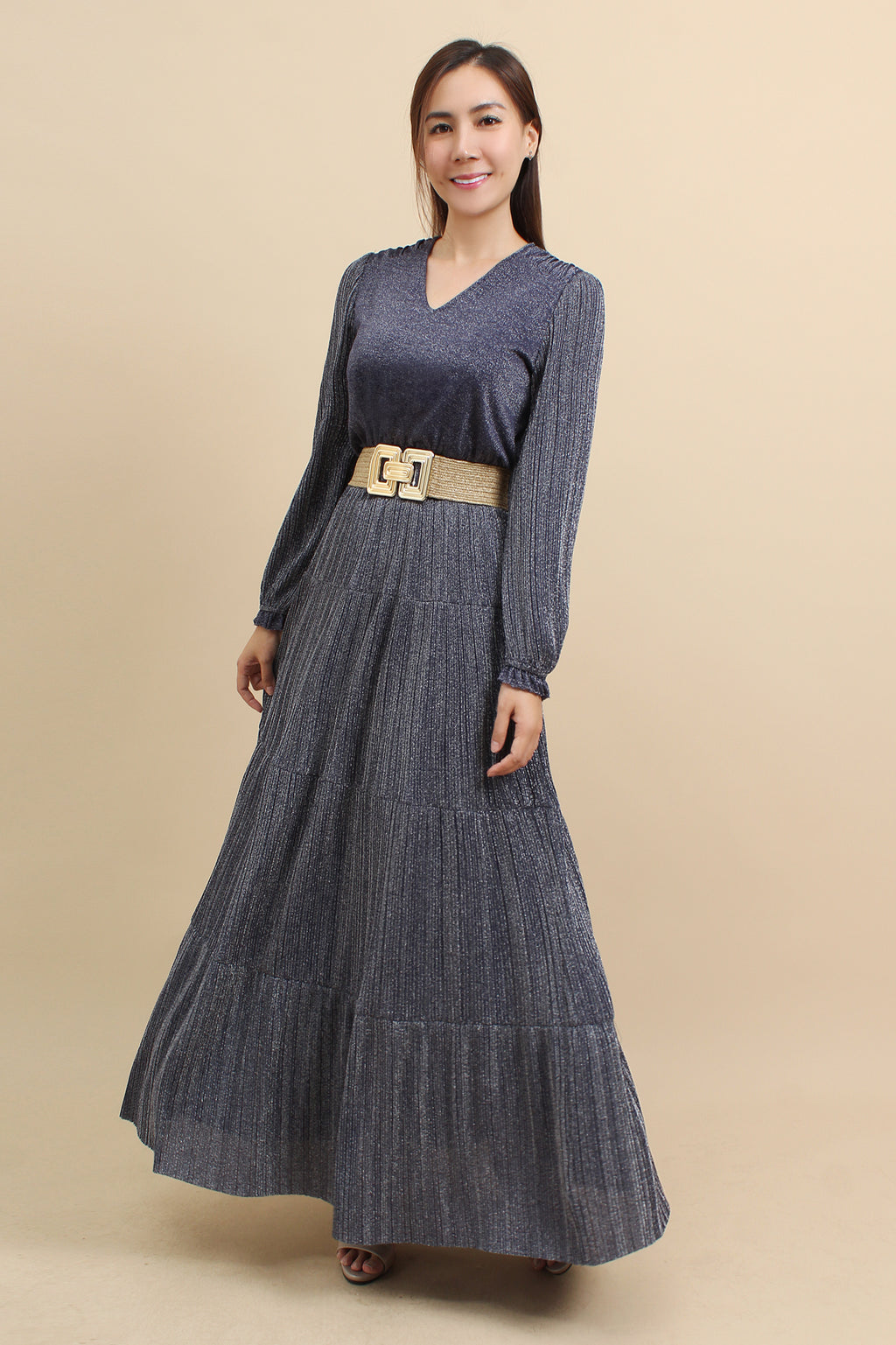 Shimmer Metallic Maxi Dress