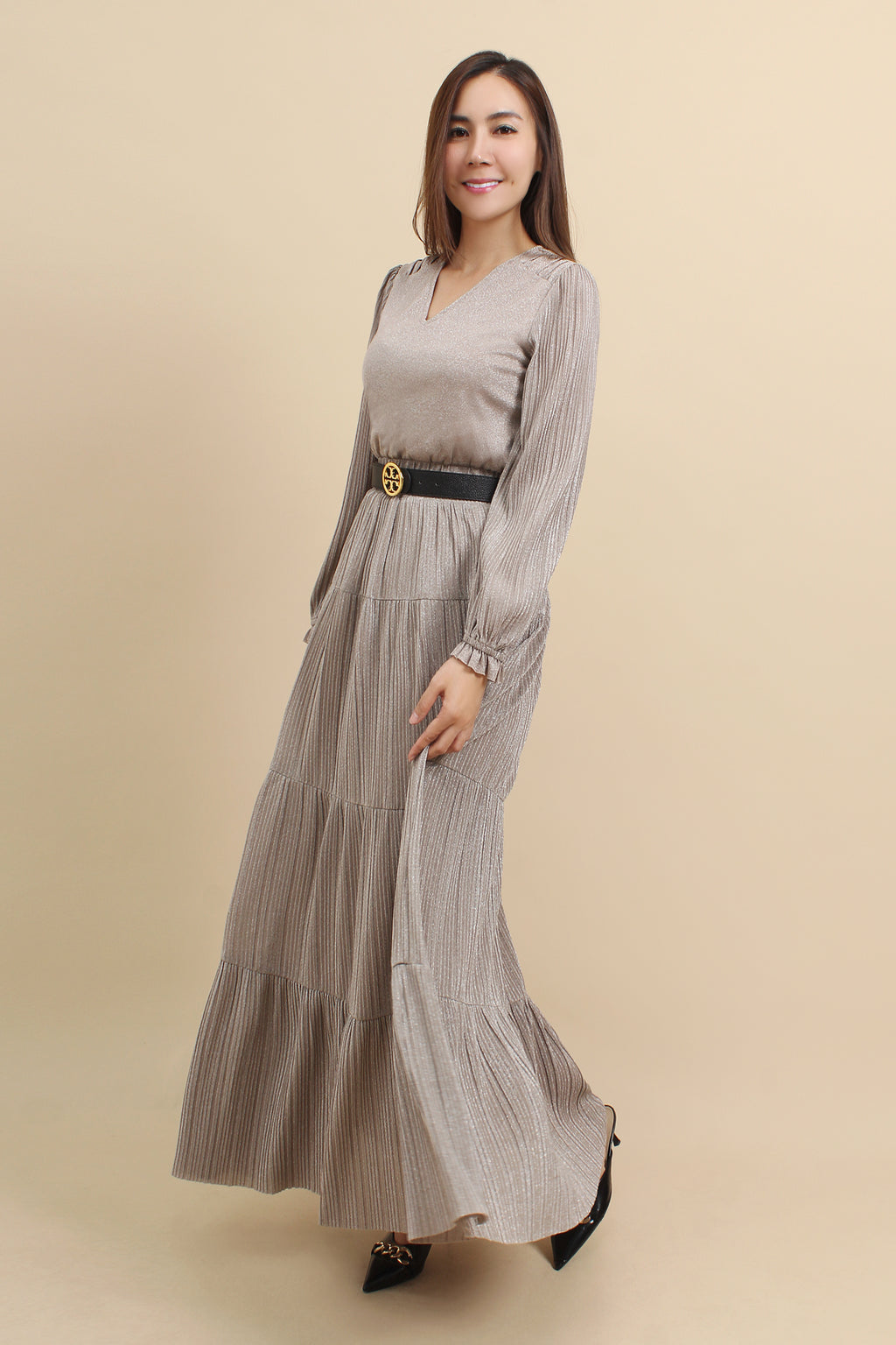 Shimmer Metallic Maxi Dress