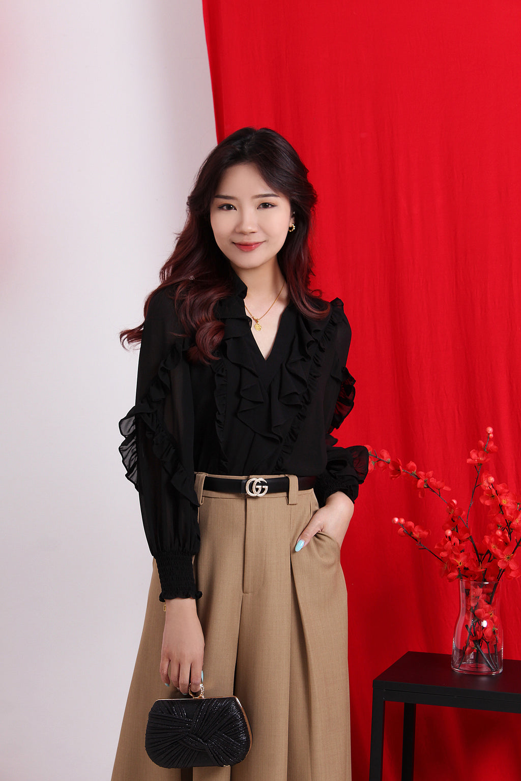 Ruffle V Neck Top