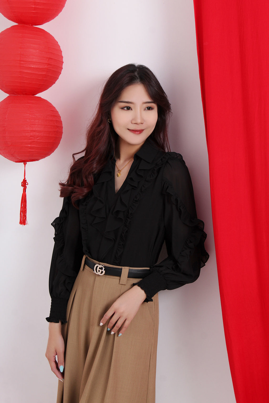 Ruffle V Neck Top