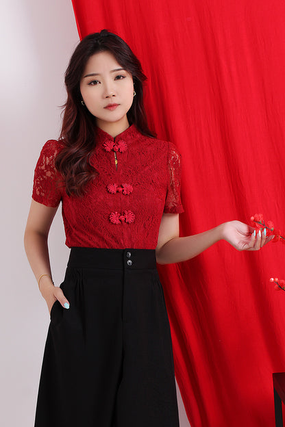 Lace Mandarin Collar Top [Best Seller]