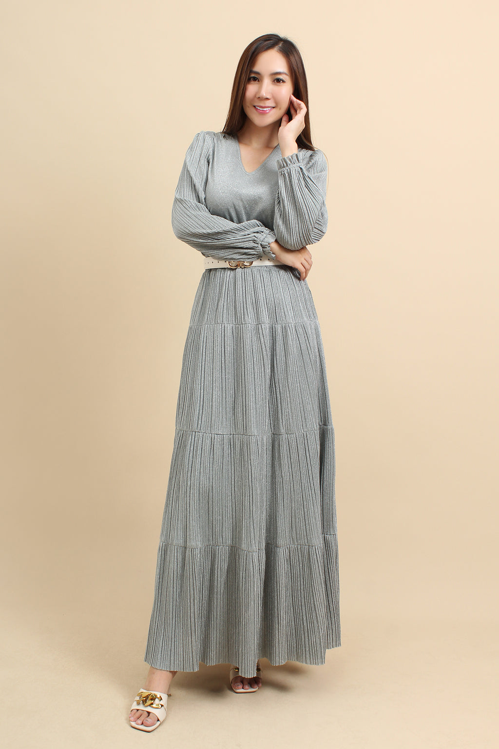 Shimmer Metallic Maxi Dress