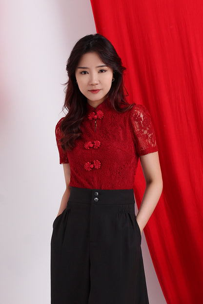 Lace Mandarin Collar Top [Best Seller]