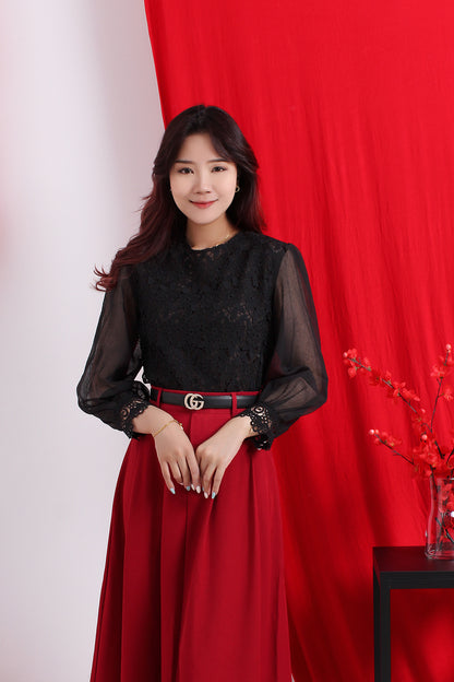 Laced Sheer Sleeve Blouse