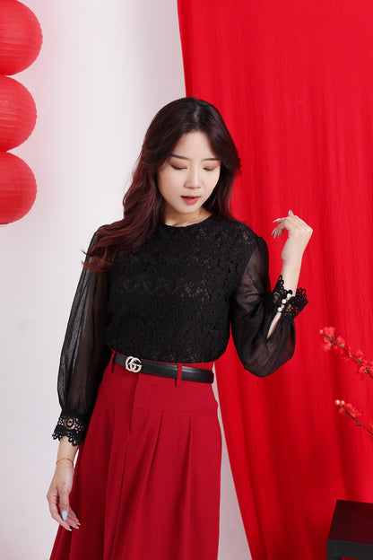 Laced Sheer Sleeve Blouse