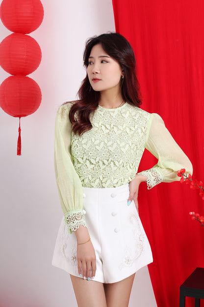 Laced Sheer Sleeve Blouse