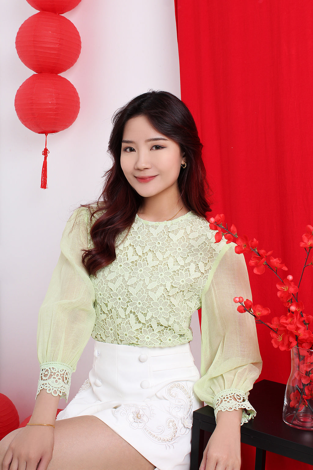 Laced Sheer Sleeve Blouse