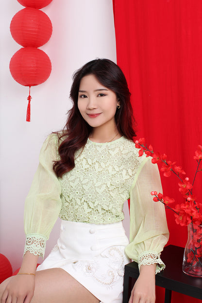 Laced Sheer Sleeve Blouse