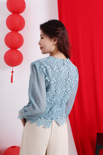 Laced Sheer Sleeve Blouse