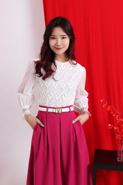 Laced Sheer Sleeve Blouse