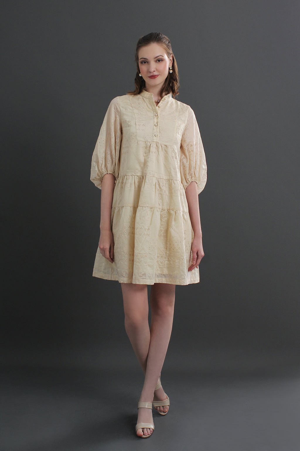 Daisy Eyelet Puff Sleeves Mini Dress