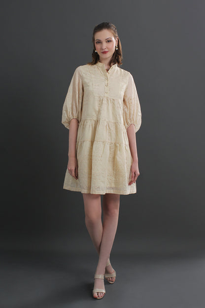 Daisy Eyelet Puff Sleeves Mini Dress