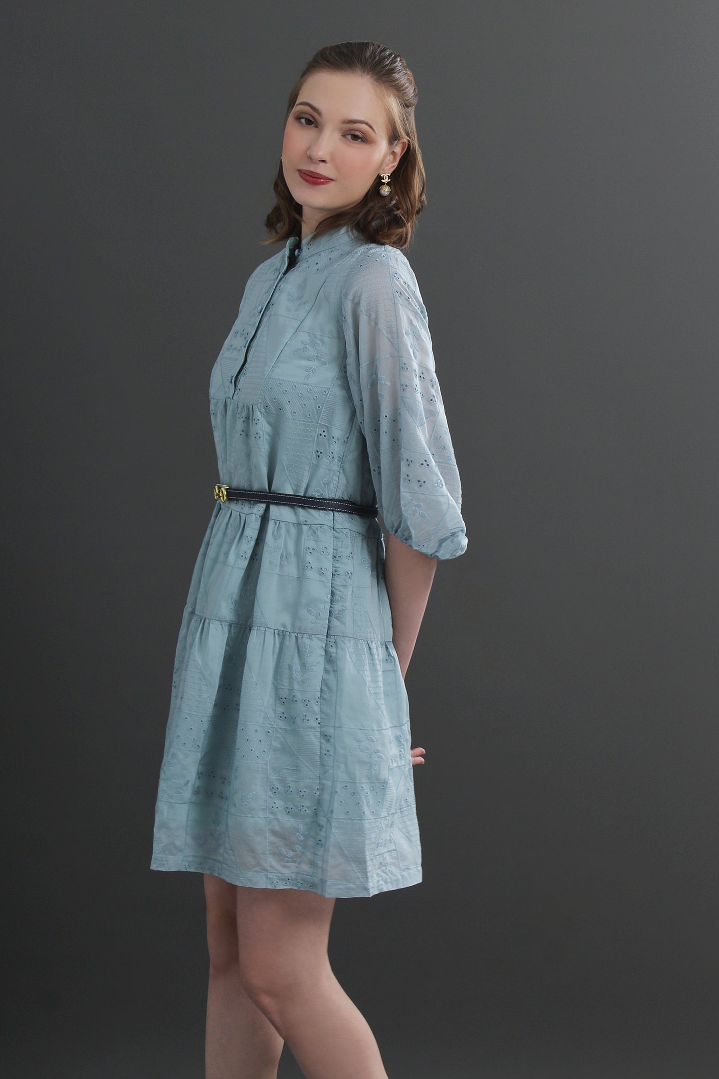 Daisy Eyelet Puff Sleeves Mini Dress