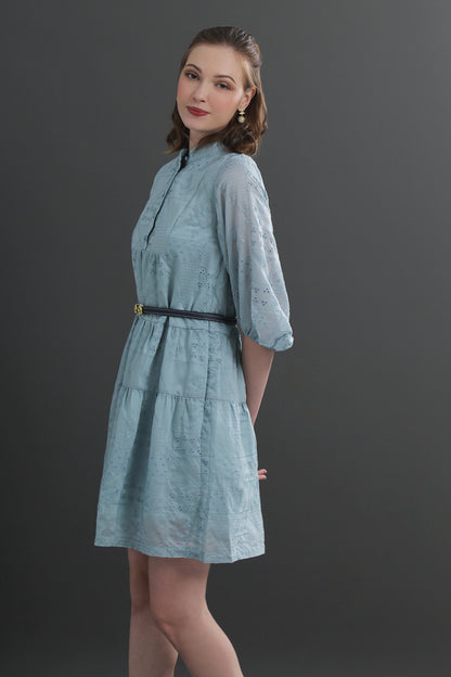 Daisy Eyelet Puff Sleeves Mini Dress