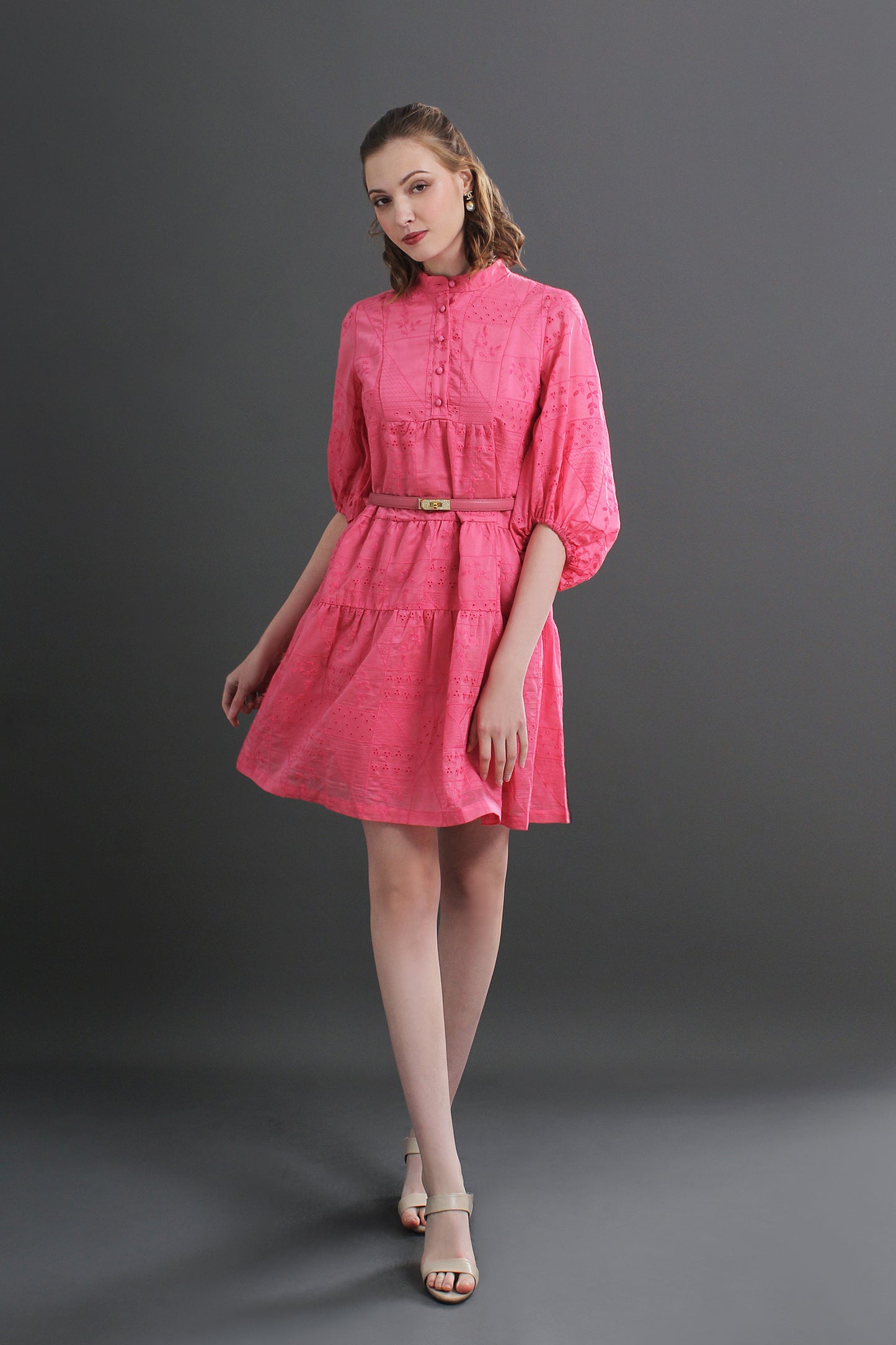 Daisy Eyelet Puff Sleeves Mini Dress