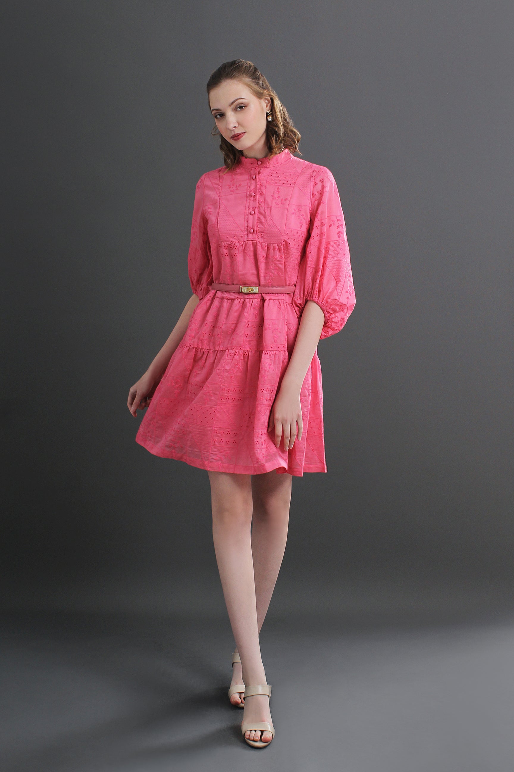 Daisy Eyelet Puff Sleeves Mini Dress