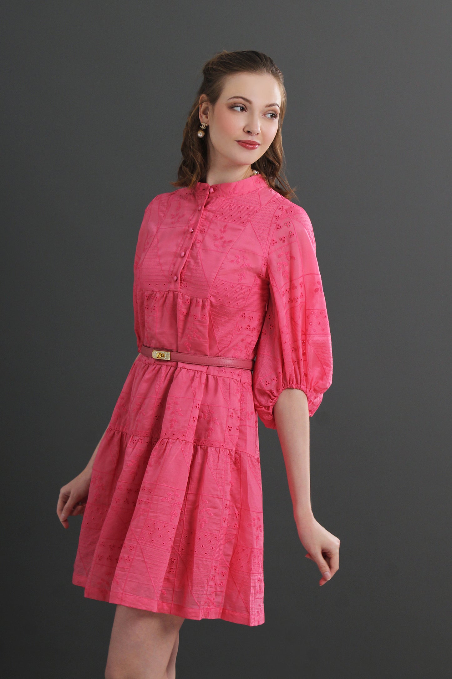 Daisy Eyelet Puff Sleeves Mini Dress