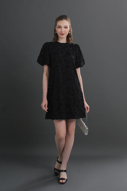 Roselle Puff Sleeve Textured Floral Mini Dress