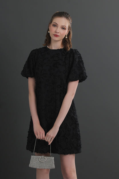 Roselle Puff Sleeve Textured Floral Mini Dress