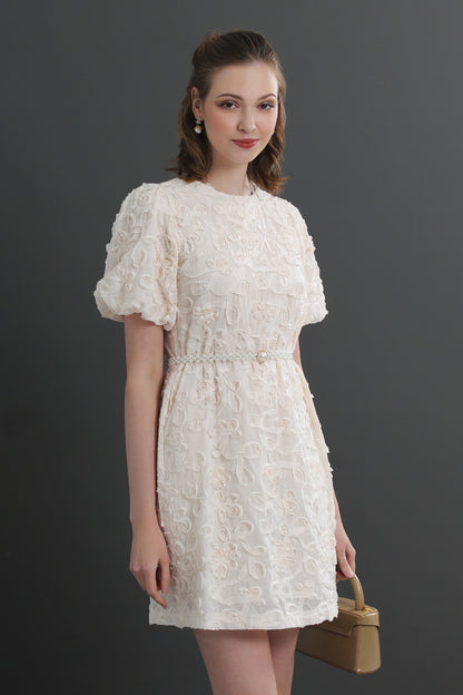 Roselle Puff Sleeve Textured Floral Mini Dress