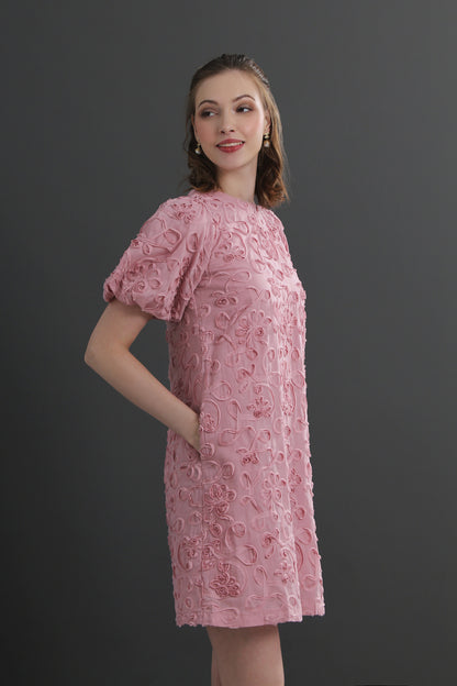 Roselle Puff Sleeve Textured Floral Mini Dress