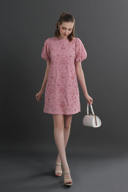 Roselle Puff Sleeve Textured Floral Mini Dress