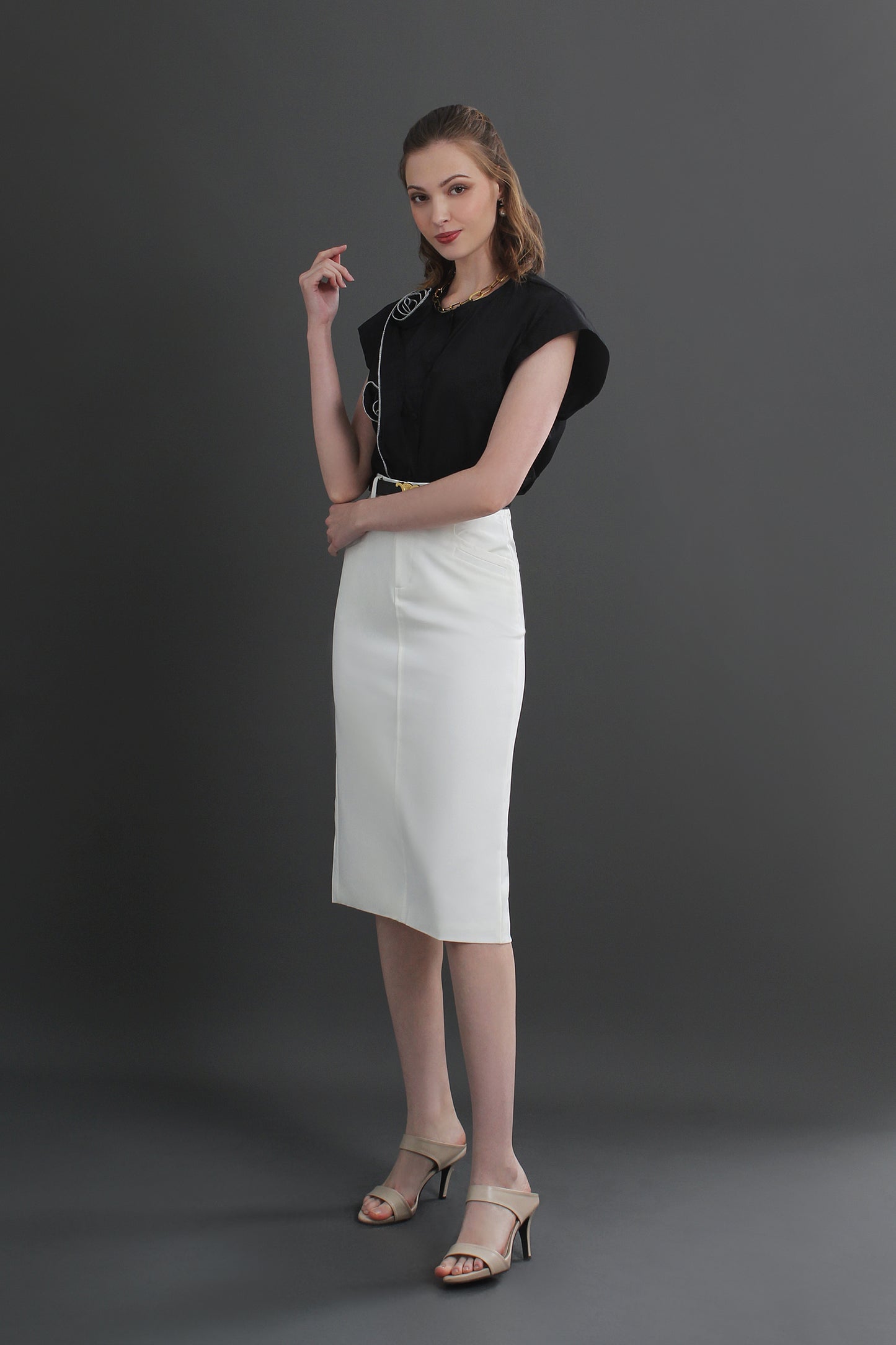 Clara High Waist Slit Front Straight Skirt