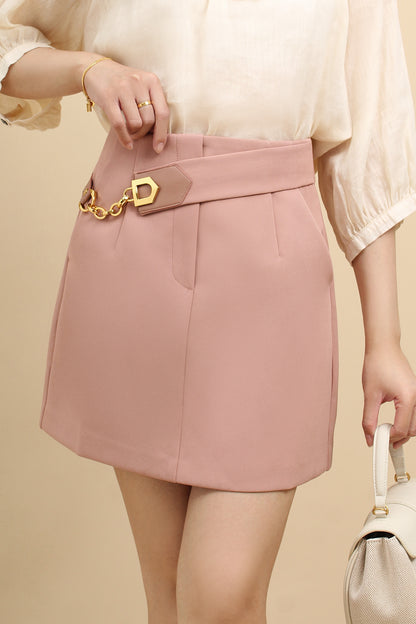 Gold Accent Chain Belt A-line Skirt