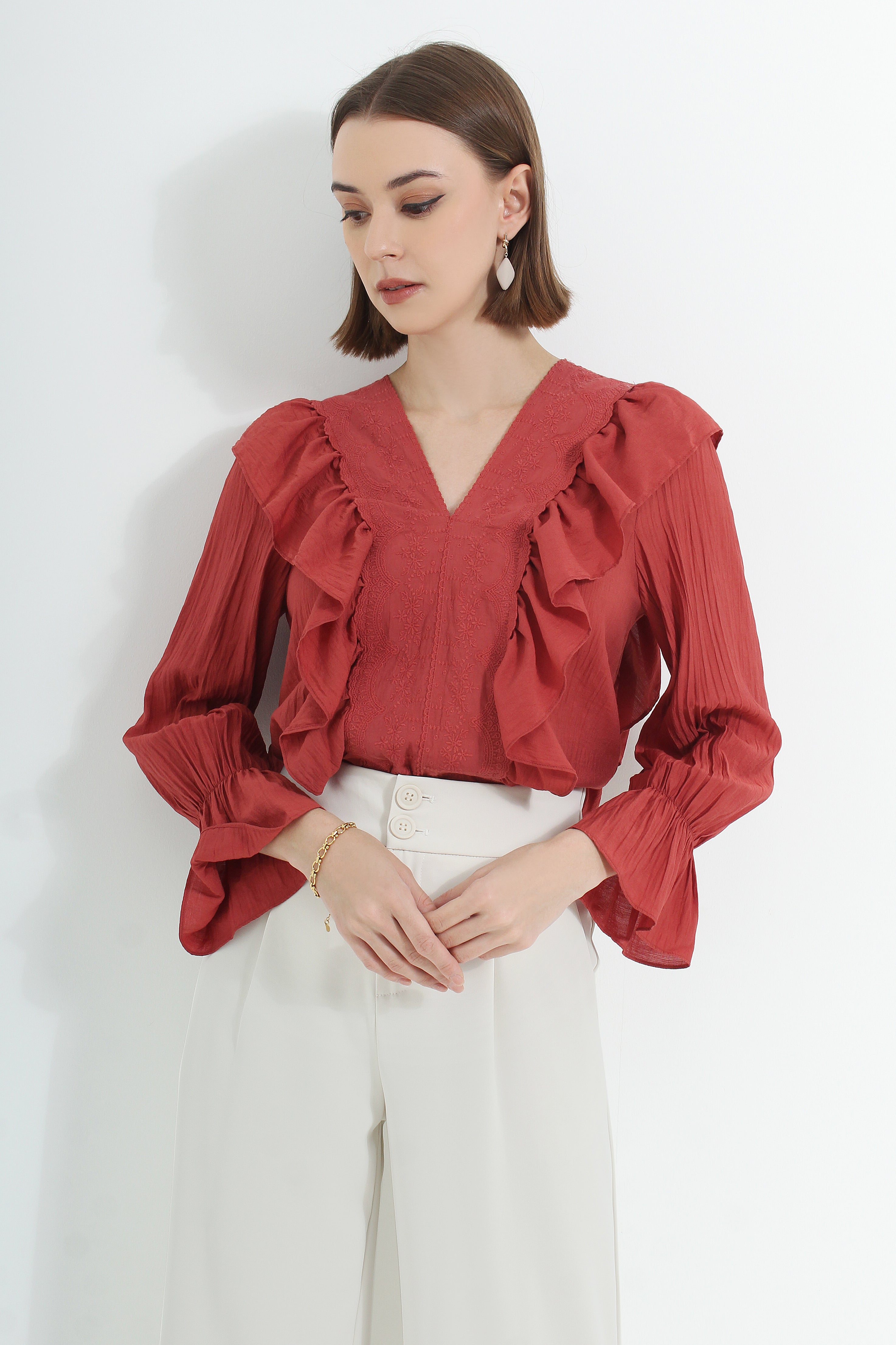 Harper Embroidered Ruffle Blouse
