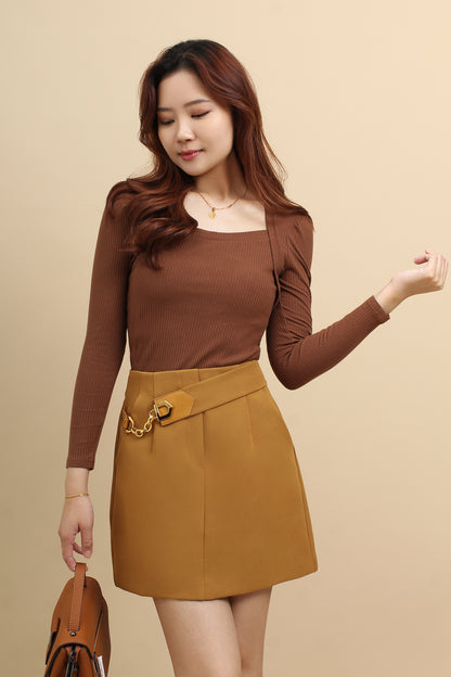 Gold Accent Chain Belt A-line Skirt