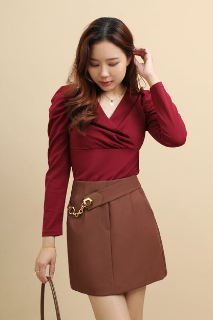 Gold Accent Chain Belt A-line Skirt