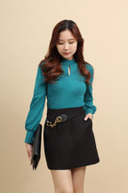 Gold Accent Chain Belt A-line Skirt