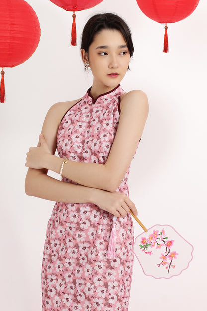 Halter Neck Floral Cheongsam Dress