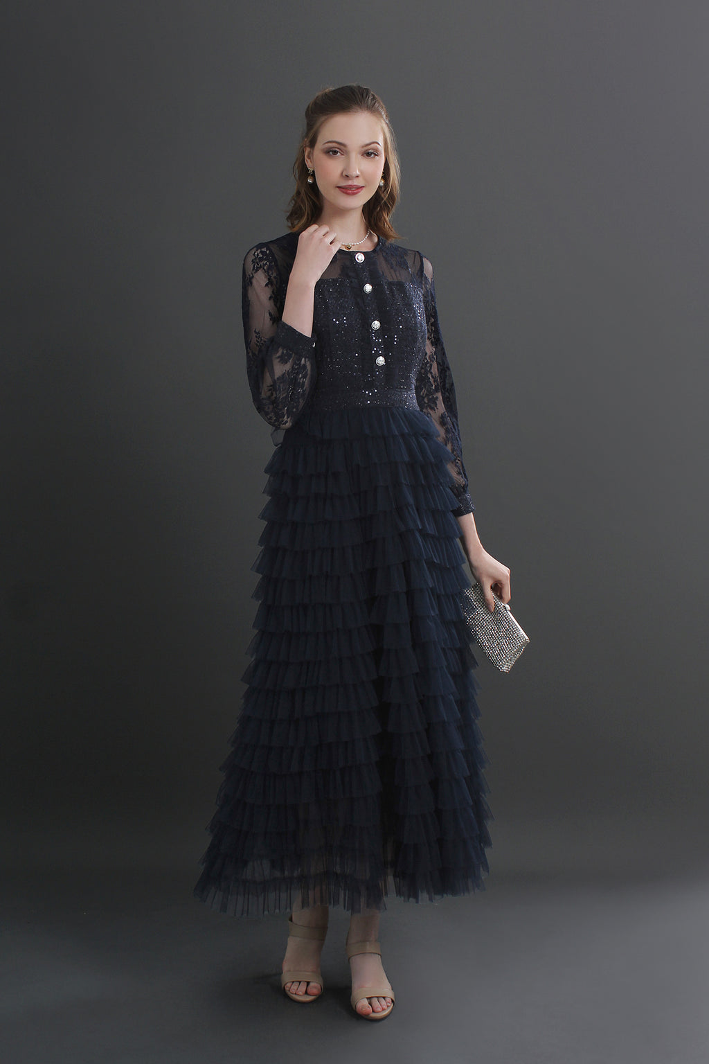 Mira Lace Tiered Midaxi Dress